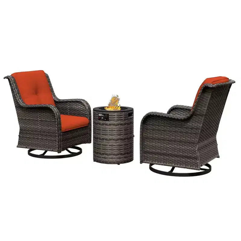 UPTIOT 3-Piece Wicker Outdoor Seating Group with Fire Pit