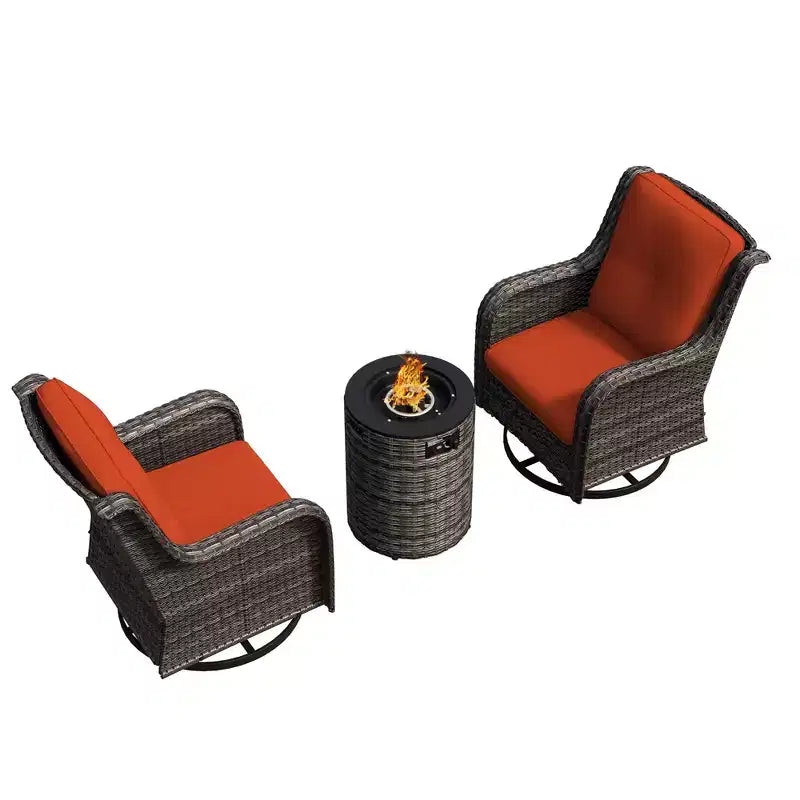 UPTIOT 3-Piece Wicker Outdoor Seating Group with Fire Pit