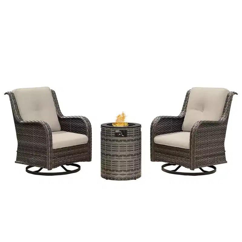 UPTIOT 3-Piece Wicker Outdoor Seating Group with Fire Pit
