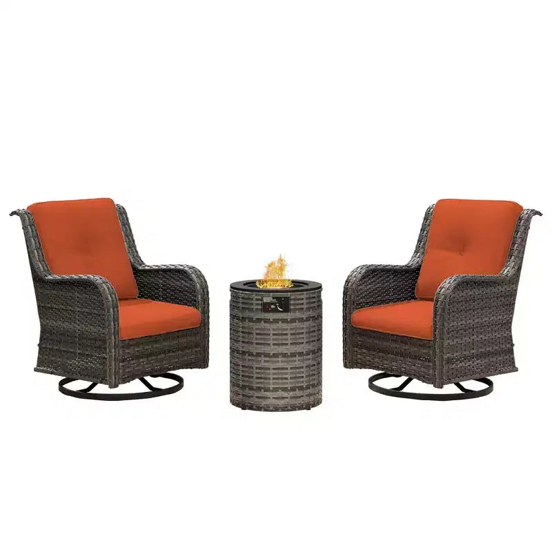 UPTIOT 3-Piece Wicker Outdoor Seating Group with Fire Pit