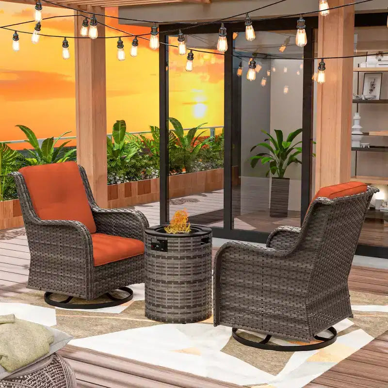 UPTIOT 3-Piece Wicker Outdoor Seating Group with Fire Pit