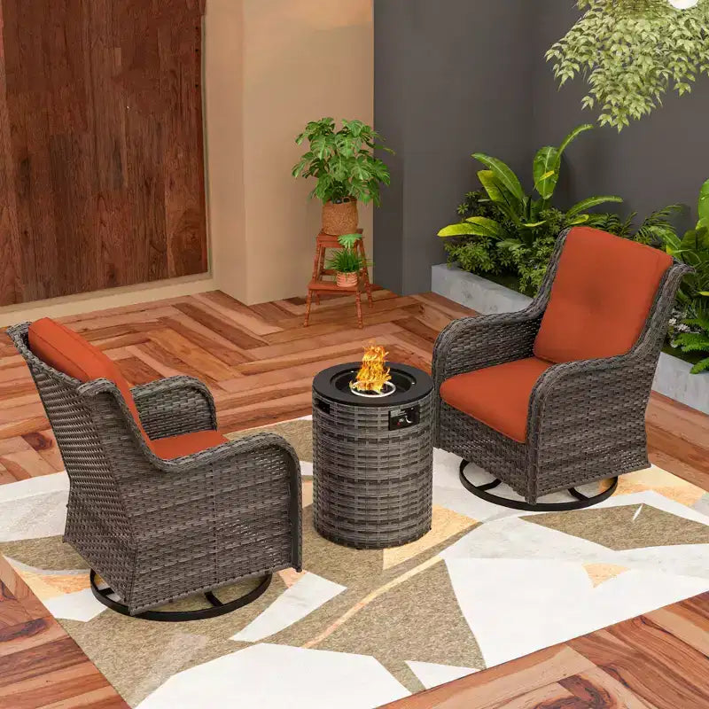 UPTIOT 3-Piece Wicker Outdoor Seating Group with Fire Pit