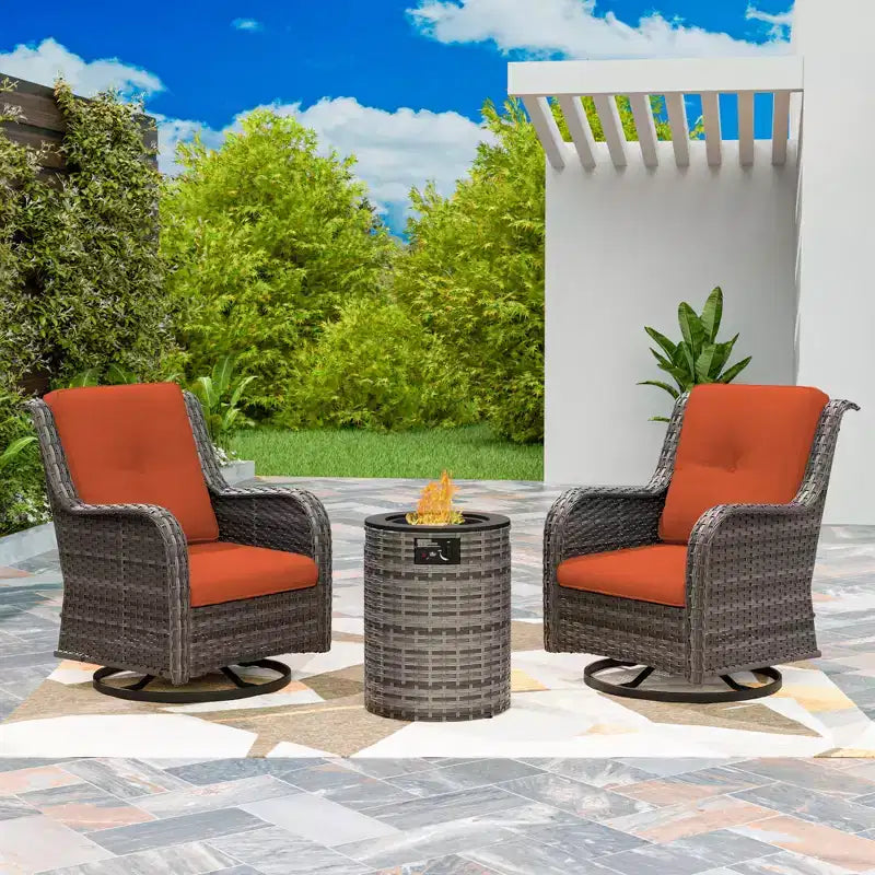 UPTIOT 3-Piece Wicker Outdoor Seating Group with Fire Pit