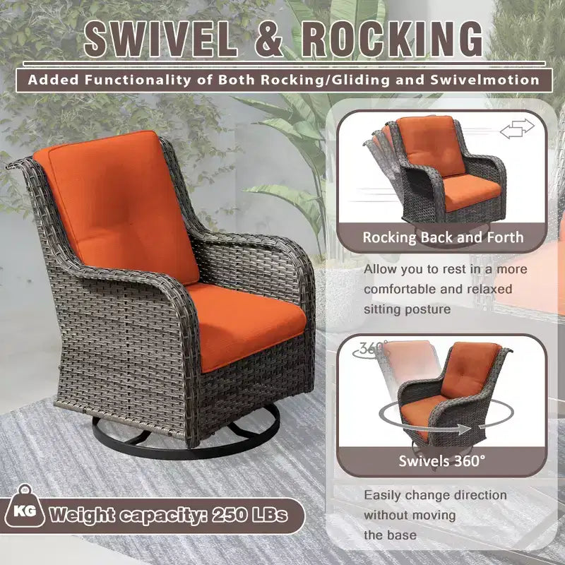 UPTIOT 3-Piece Wicker Outdoor Seating Group with Fire Pit