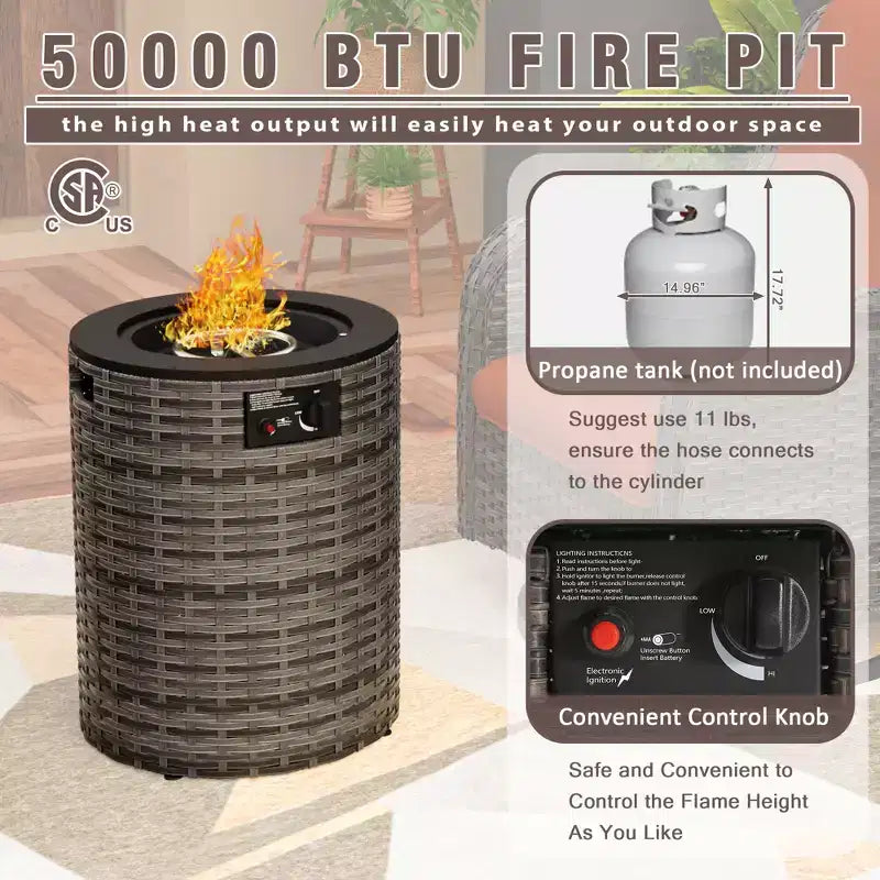 UPTIOT 3-Piece Wicker Outdoor Seating Group with Fire Pit