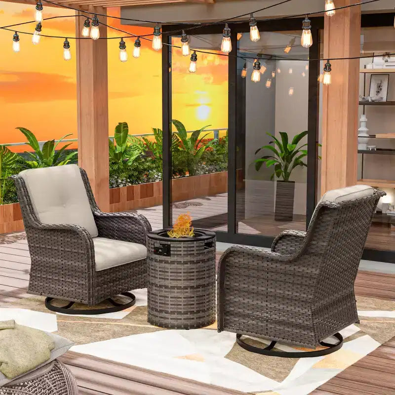 UPTIOT 3-Piece Wicker Outdoor Seating Group with Fire Pit
