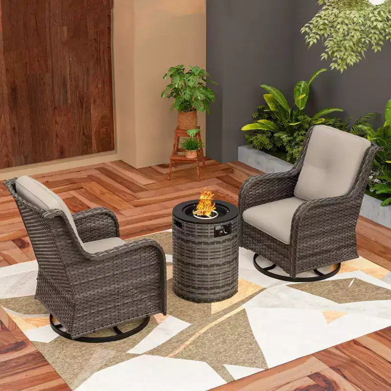 UPTIOT 3-Piece Wicker Outdoor Seating Group with Fire Pit