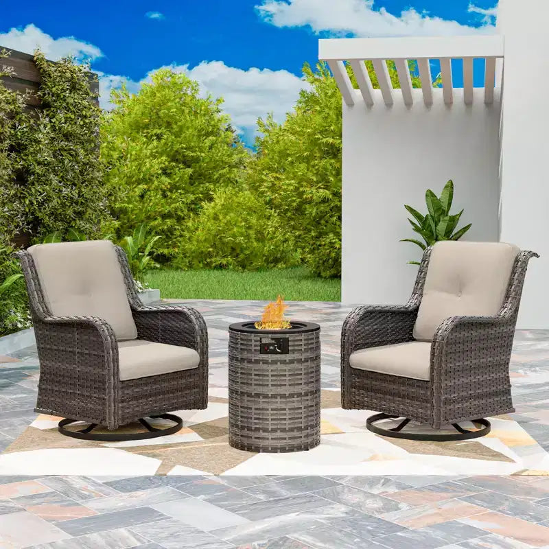UPTIOT 3-Piece Wicker Outdoor Seating Group with Fire Pit