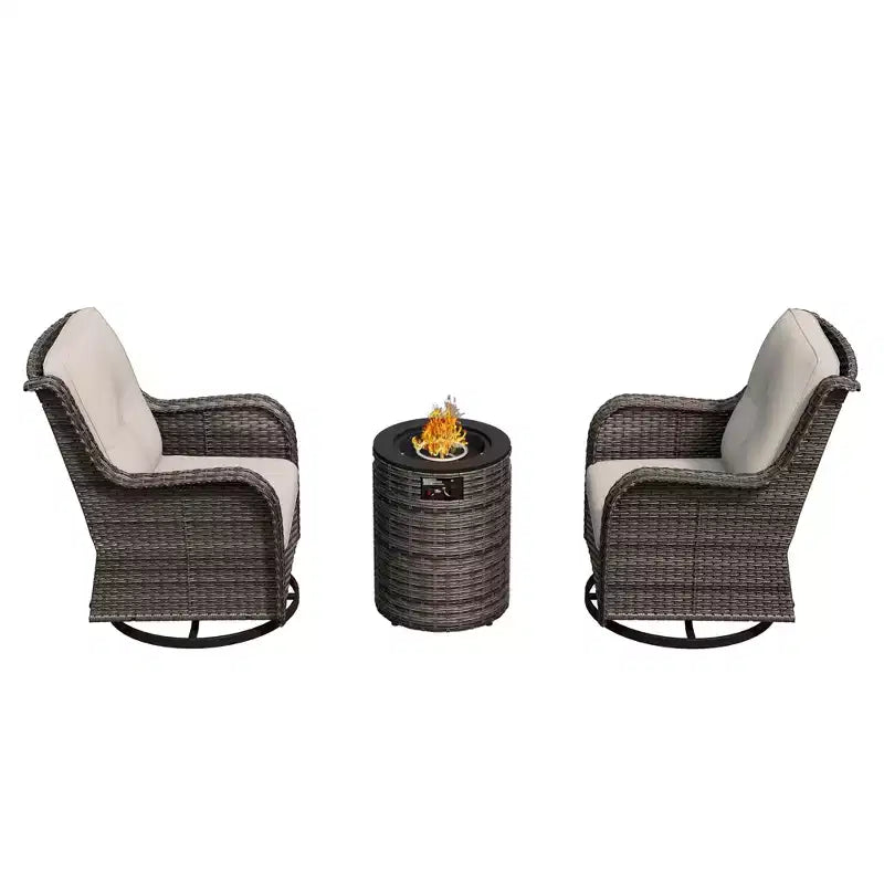 UPTIOT 3-Piece Wicker Outdoor Seating Group with Fire Pit