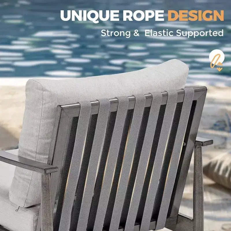 HAPPATIO 7 Pieces Aluminum Outdoor Conversation Set Includes 1 Loveseat, Coffee Table, Side Table, 2 Armchairs and Ottomans
