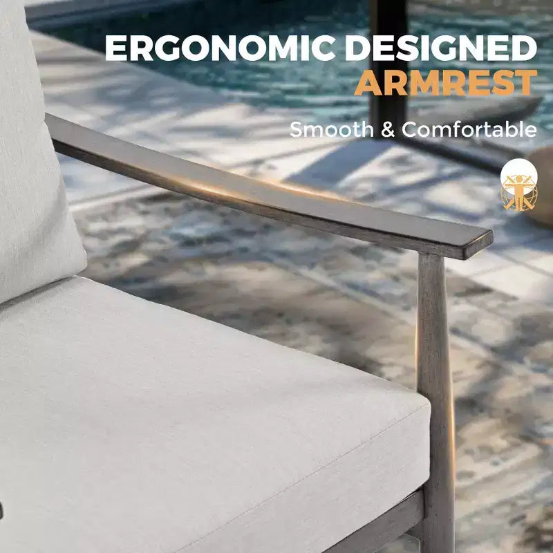 HAPPATIO 7 Pieces Aluminum Outdoor Conversation Set Includes 1 Loveseat, Coffee Table, Side Table, 2 Armchairs and Ottomans