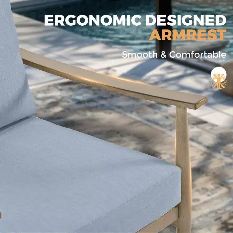 HAPPATIO 7 Pieces Aluminum Outdoor Conversation Set Includes 1 Loveseat, Coffee Table, Side Table, 2 Armchairs and Ottomans
