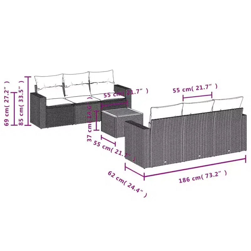 vidaXL Garden Sofa Set Black and Cream