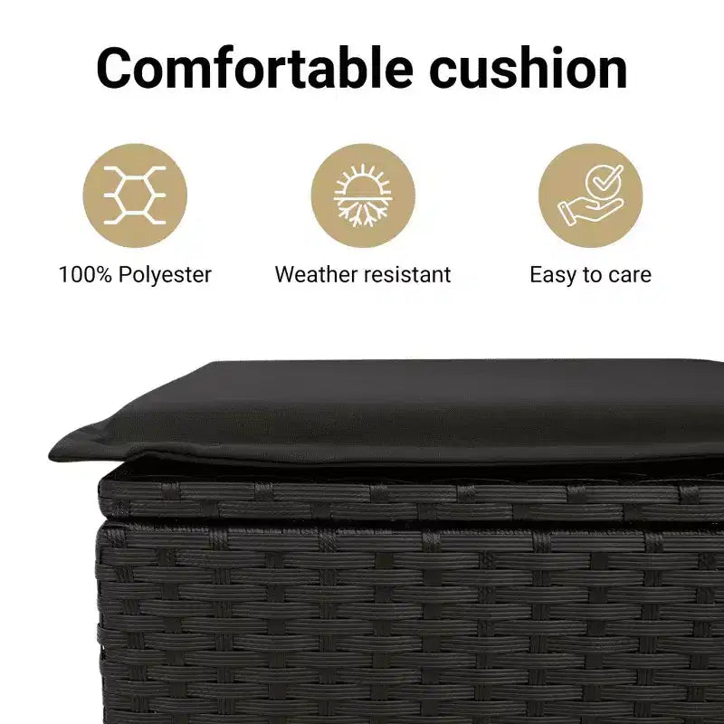 vidaXL Poly Rattan Patio Dining Set - Adjustable Bench and Table with Cushions - Black