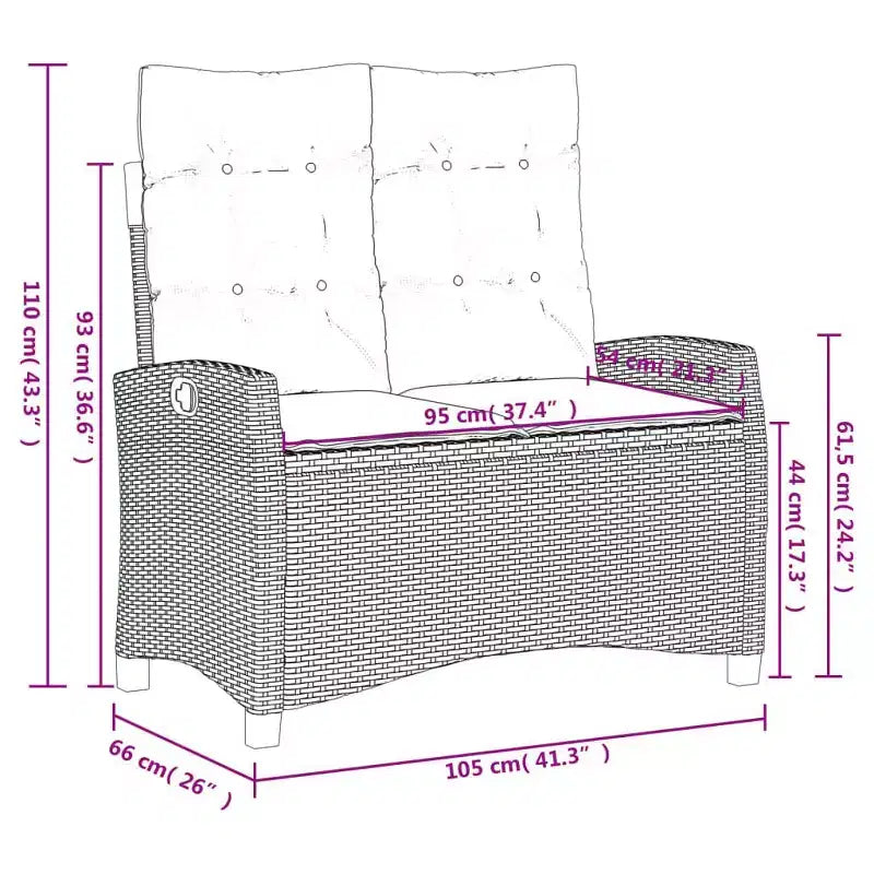 vidaXL Poly Rattan Patio Dining Set - Adjustable Bench and Table with Cushions - Black
