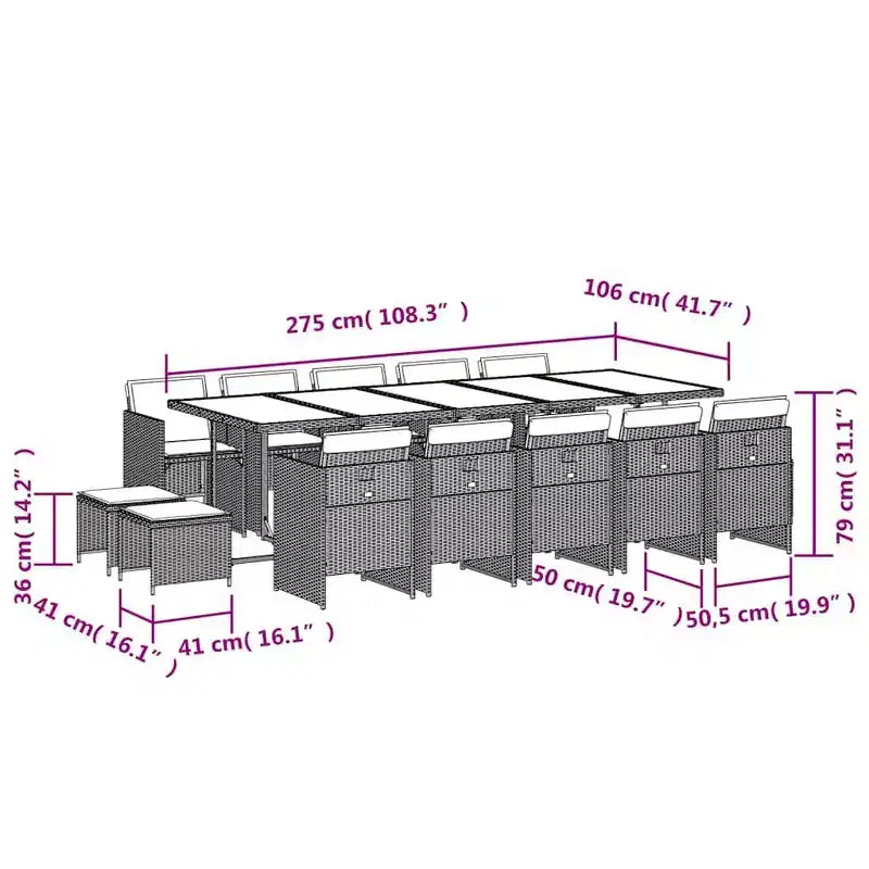 vidaXL Ensemble de salle à manger d'extérieur 14 places en résine tressée gris et noir, 15 pièces