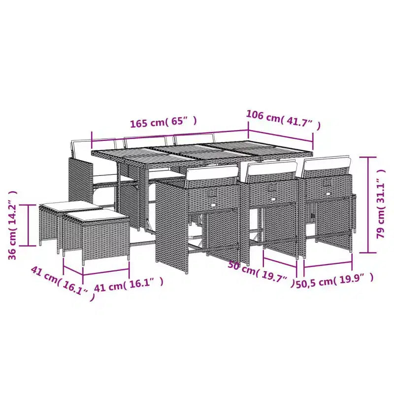 vidaXL Ensemble de salle à manger d'extérieur 10 places, rotin synthétique gris, 11 pièces, pliable