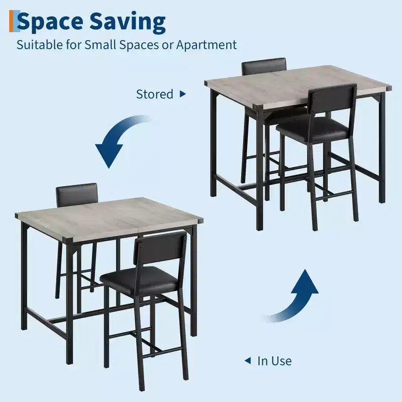 CuisinSmart Dining Table Set for 2, Kitchen Table Set with Footrest & Backrest, Counter Height Table with 2 Upholstered Bar Stools
