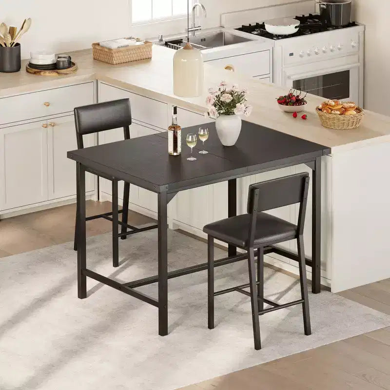 CuisinSmart Dining Table Set for 2, Kitchen Table Set with Footrest & Backrest, Counter Height Table with 2 Upholstered Bar Stools