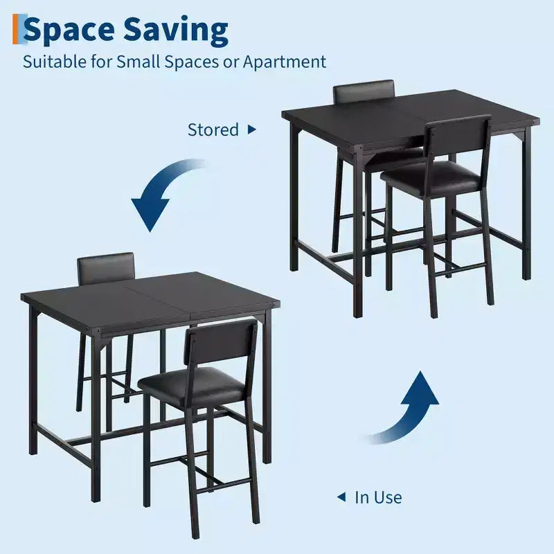 CuisinSmart Dining Table Set for 2, Kitchen Table Set with Footrest & Backrest, Counter Height Table with 2 Upholstered Bar Stools