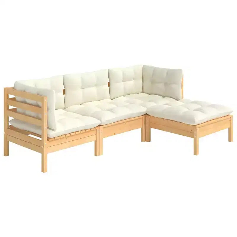 vidaXL Garden Lounge Set Cream Solid pine wood, fabric (100% polyester)