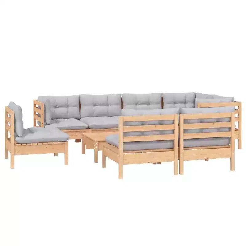 vidaXL Salon de jardin gris, Pin massif naturel, 100 % polyester