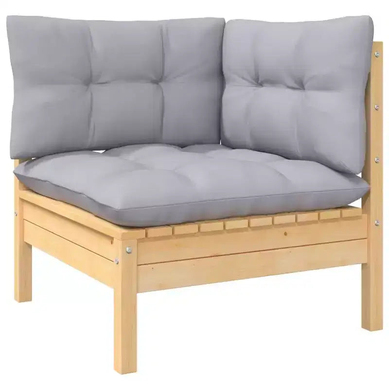 vidaXL Salon de jardin gris, Pin massif naturel, 100 % polyester