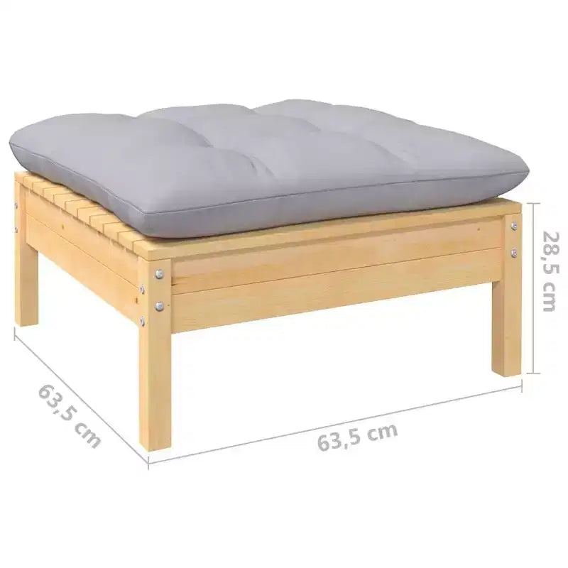 vidaXL Salon de jardin gris, Pin massif naturel, 100 % polyester