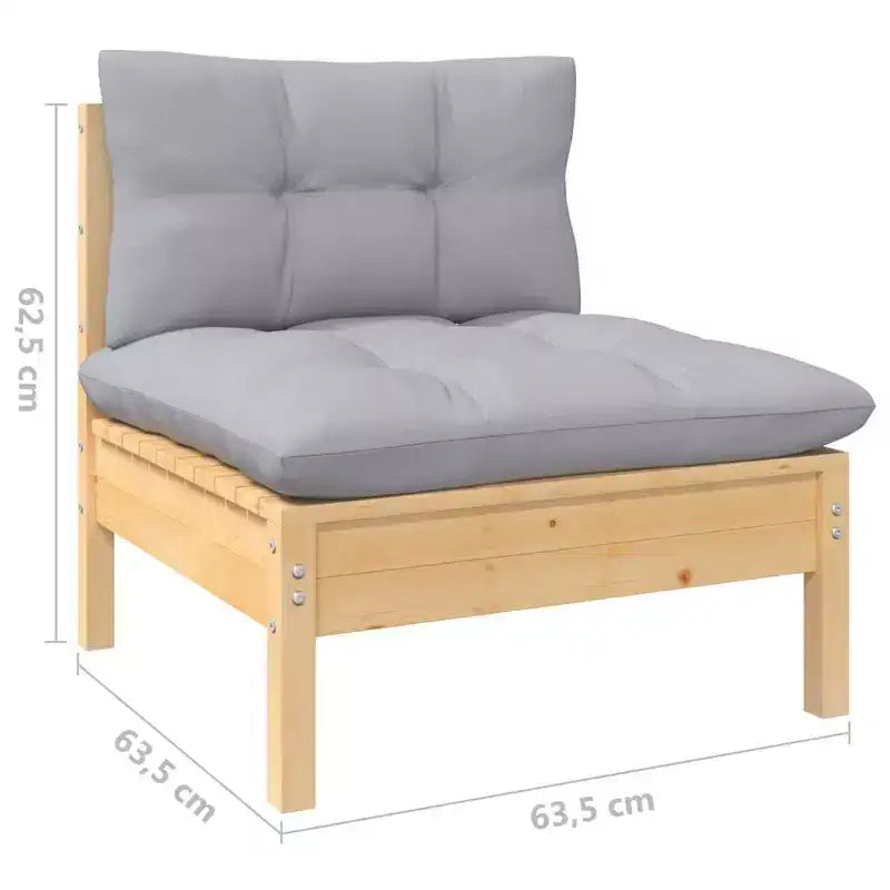 vidaXL Salon de jardin gris, Pin massif naturel, 100 % polyester