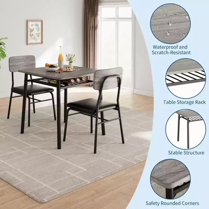 COZONY Compact Dining Table Set with Upholstered Chairs, Small Square Kitchen Table and Metal Legs Support for Dining Room