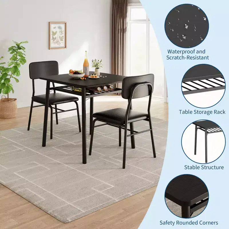 COZONY Compact Dining Table Set with Upholstered Chairs, Small Square Kitchen Table and Metal Legs Support for Dining Room
