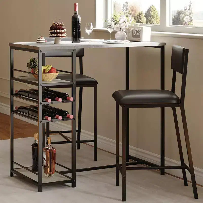 COZONY Ensemble de salle à manger à hauteur de comptoir pour 2 personnes avec rangement, chaises rembourrées pour petite cuisine et coin-repas