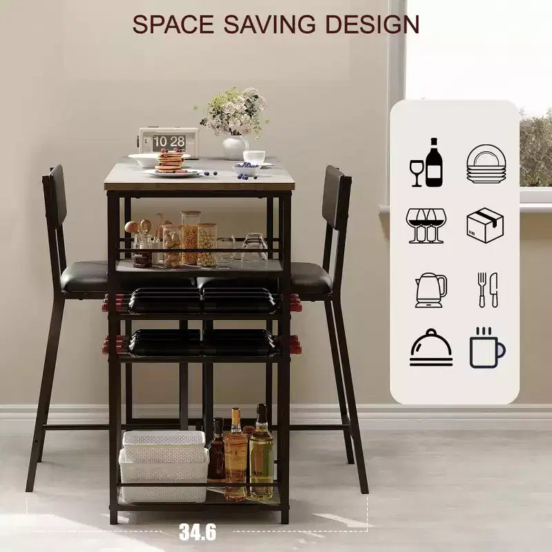 COZONY Ensemble de salle à manger à hauteur de comptoir pour 2 personnes avec rangement, chaises rembourrées pour petite cuisine et coin-repas
