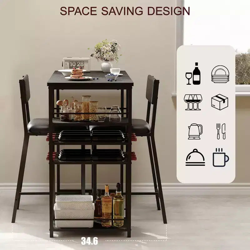 COZONY Ensemble de salle à manger à hauteur de comptoir pour 2 personnes avec rangement, chaises rembourrées pour petite cuisine et coin-repas