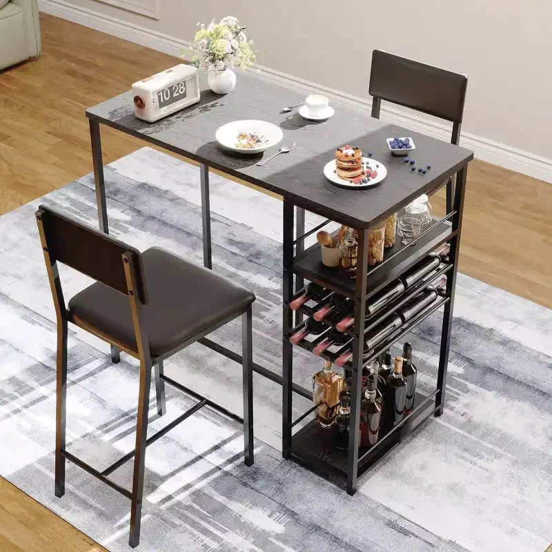 COZONY Ensemble de salle à manger à hauteur de comptoir pour 2 personnes avec rangement, chaises rembourrées pour petite cuisine et coin-repas