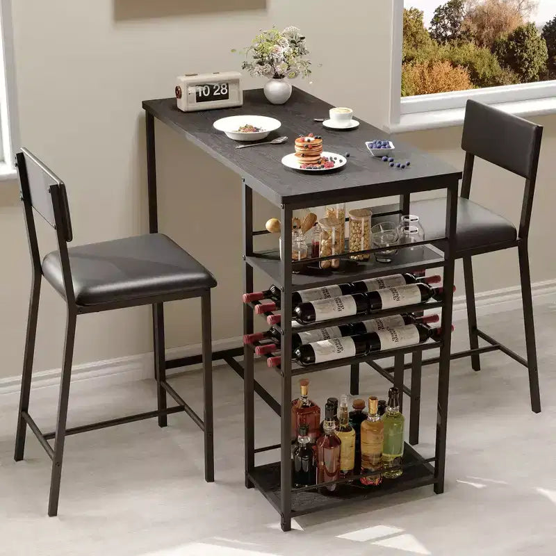 COZONY 2-Person Counter Height Dining Set with Storage, Upholstered Chairs for Small Space Kitchen and Breakfast Nook