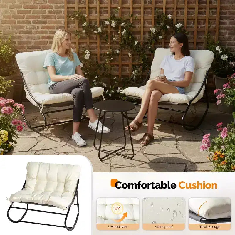 VINGLI Rocking Patio Chairs Set of 2 with Side Table, Heavy Duty 400 LBS Capacity, Padded Outdoor Indoor Rockers, White