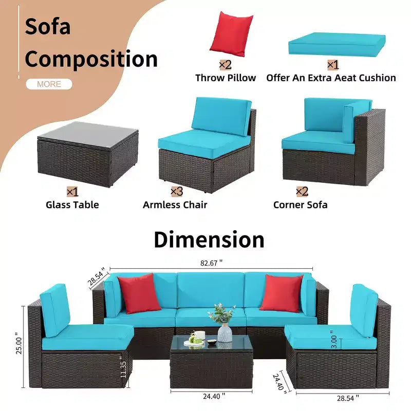 Celebalcony 6 Piece Patio Conversation Set All Weather Wicker Rattan Patio Sofa Outdoor Sectional Seating Group With Cushions
