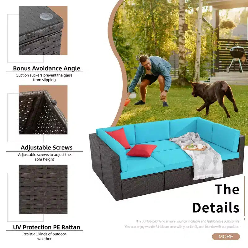 Celebalcony 6 Piece Patio Conversation Set All Weather Wicker Rattan Patio Sofa Outdoor Sectional Seating Group With Cushions