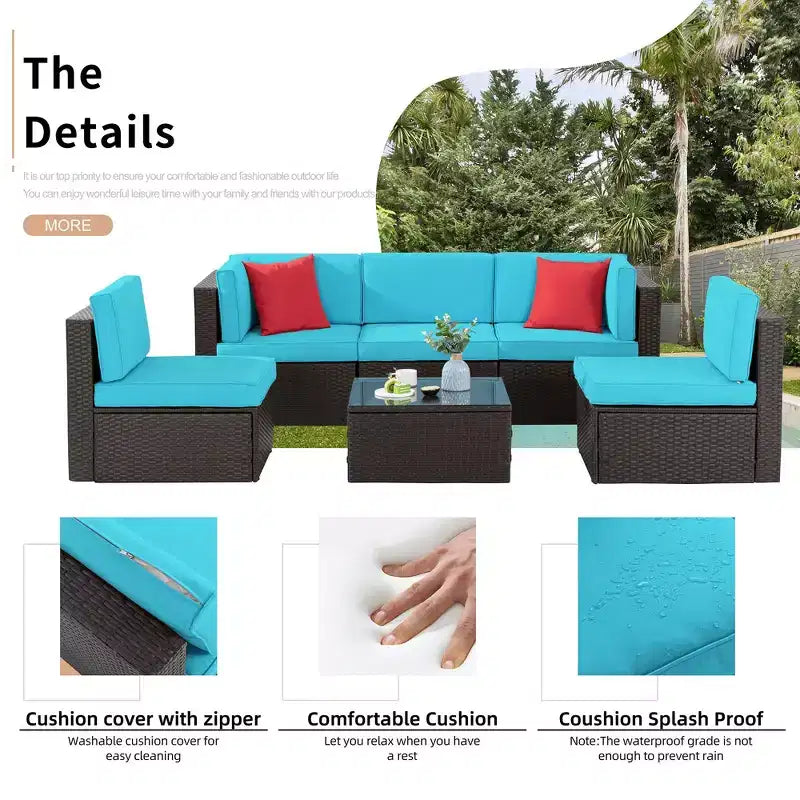 Celebalcony 6 Piece Patio Conversation Set All Weather Wicker Rattan Patio Sofa Outdoor Sectional Seating Group With Cushions