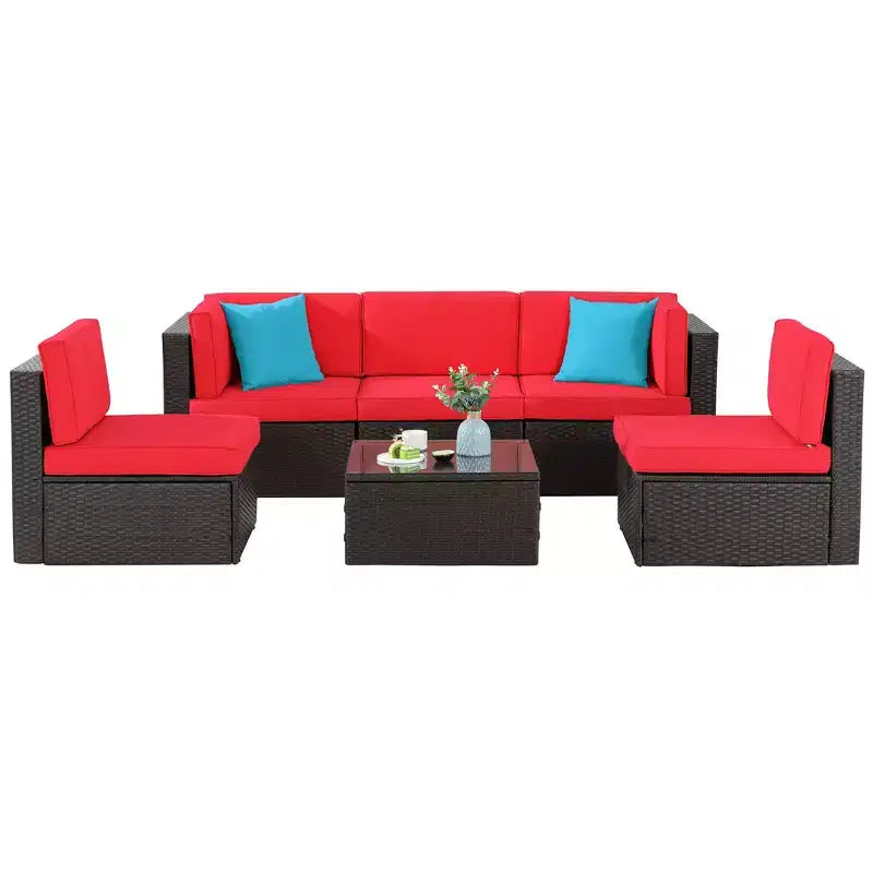 Celebalcony 6 Piece Patio Conversation Set All Weather Wicker Rattan Patio Sofa Outdoor Sectional Seating Group With Cushions