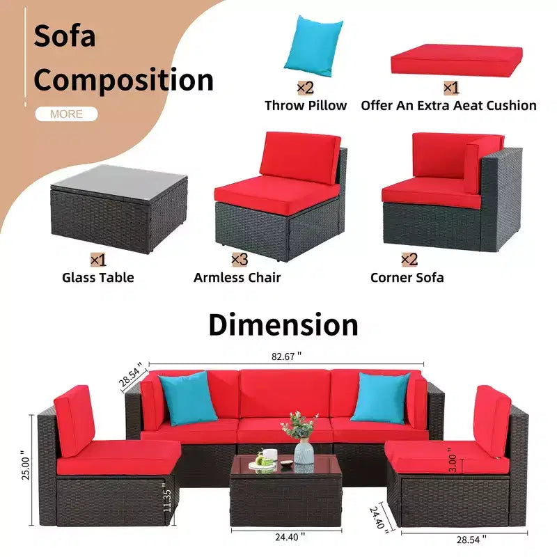 Celebalcony 6 Piece Patio Conversation Set All Weather Wicker Rattan Patio Sofa Outdoor Sectional Seating Group With Cushions