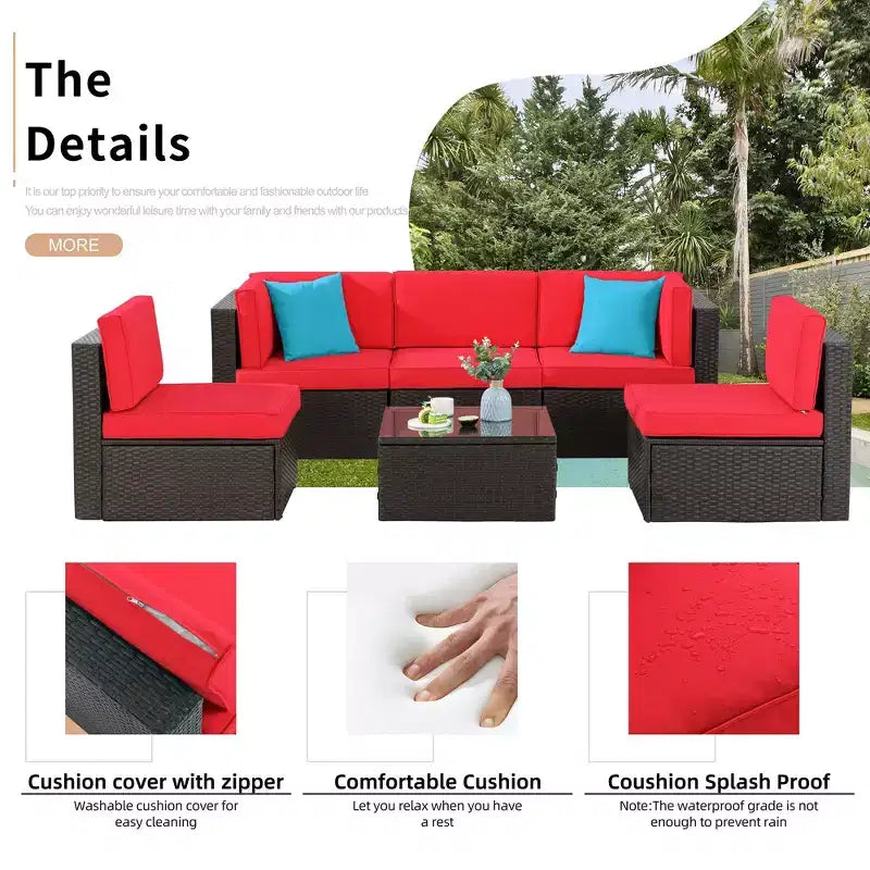 Celebalcony 6 Piece Patio Conversation Set All Weather Wicker Rattan Patio Sofa Outdoor Sectional Seating Group With Cushions