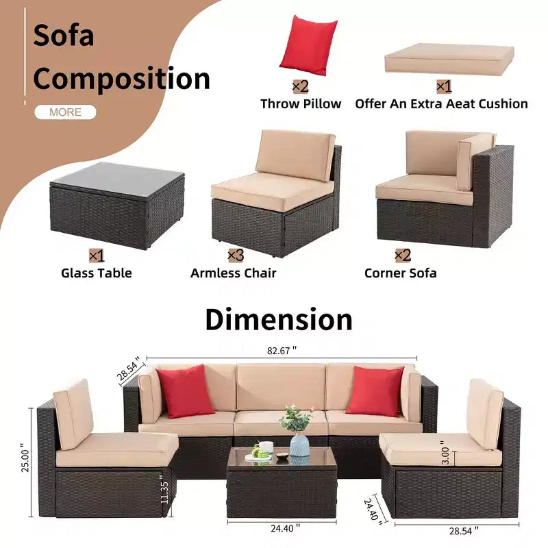 Celebalcony 6 Piece Patio Conversation Set All Weather Wicker Rattan Patio Sofa Outdoor Sectional Seating Group With Cushions