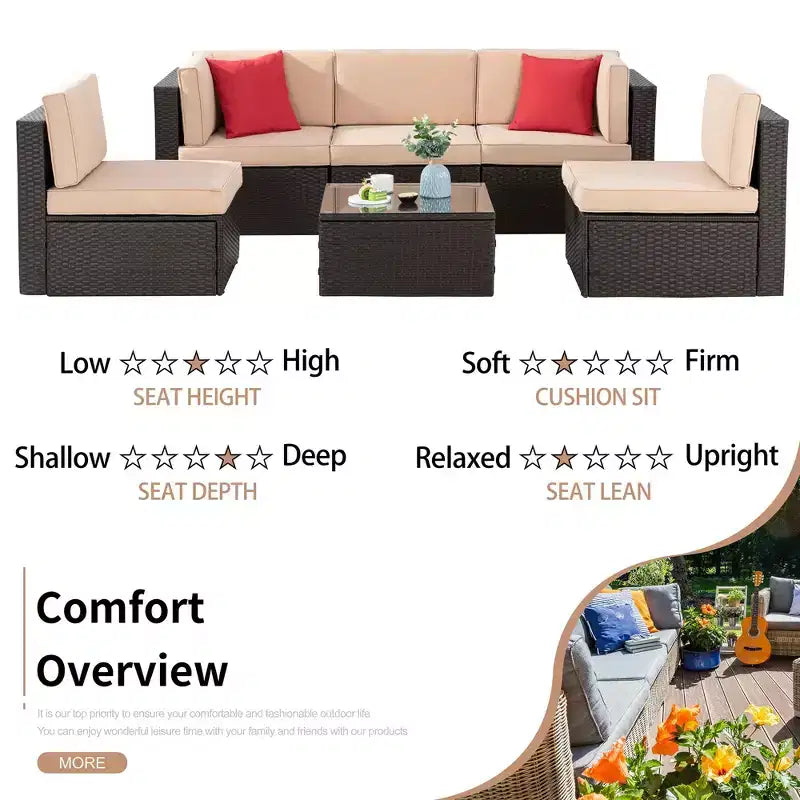 Celebalcony 6 Piece Patio Conversation Set All Weather Wicker Rattan Patio Sofa Outdoor Sectional Seating Group With Cushions