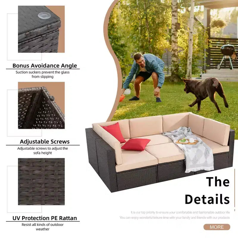 Celebalcony 6 Piece Patio Conversation Set All Weather Wicker Rattan Patio Sofa Outdoor Sectional Seating Group With Cushions