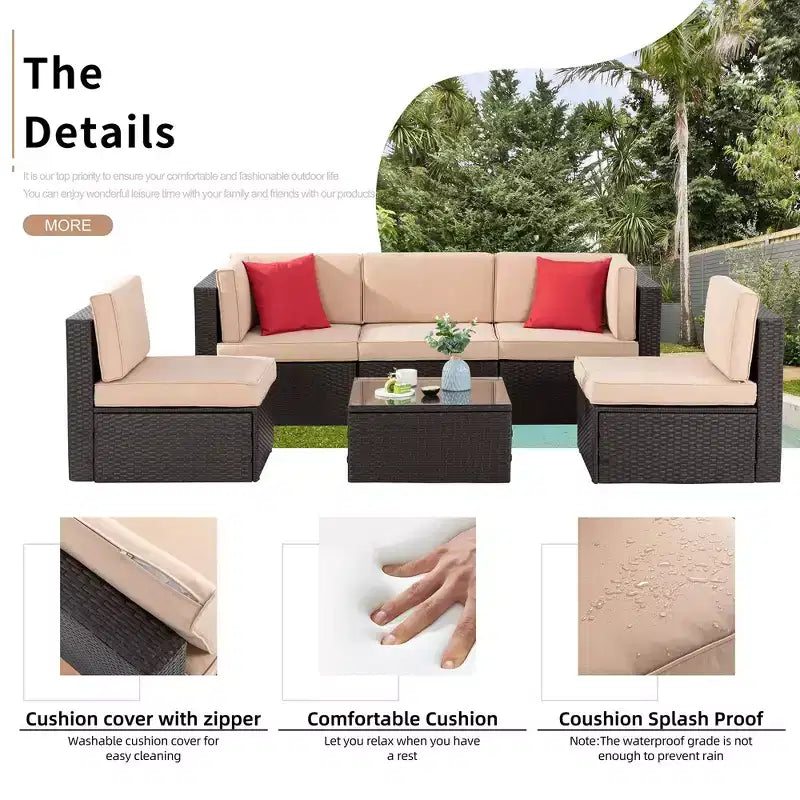 Celebalcony 6 Piece Patio Conversation Set All Weather Wicker Rattan Patio Sofa Outdoor Sectional Seating Group With Cushions