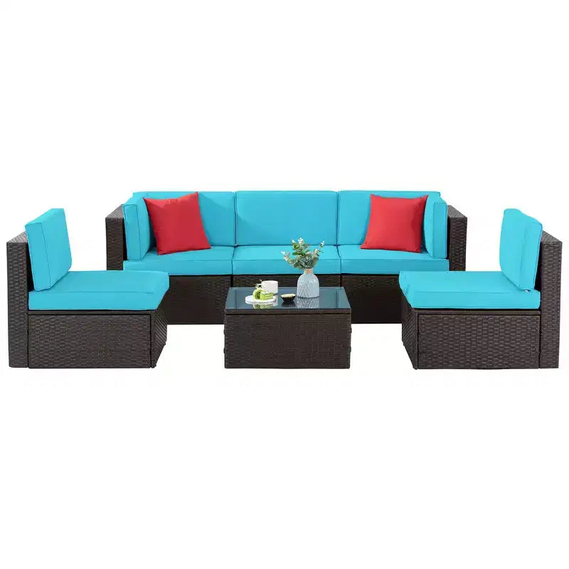 Celebalcony 6 Piece Patio Conversation Set All Weather Wicker Rattan Patio Sofa Outdoor Sectional Seating Group With Cushions