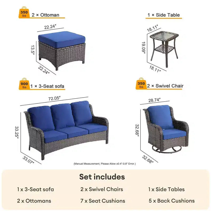 HOMLUX 6 Pcs Outdoor Patio Furniture Set High Back Sofa and Swivel Chairs Set
