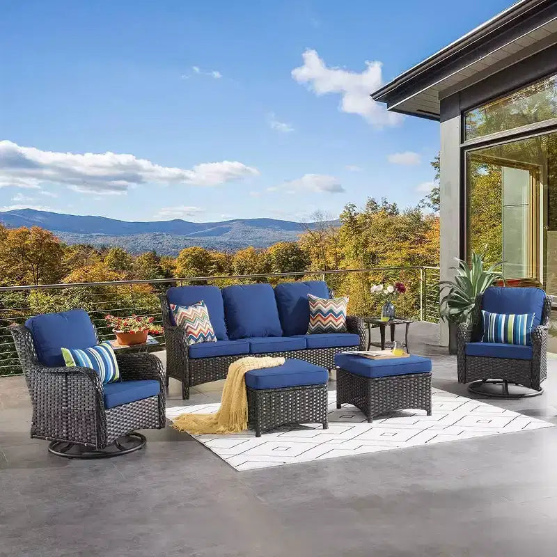 HOMLUX 6 Pcs Outdoor Patio Furniture Set High Back Sofa and Swivel Chairs Set